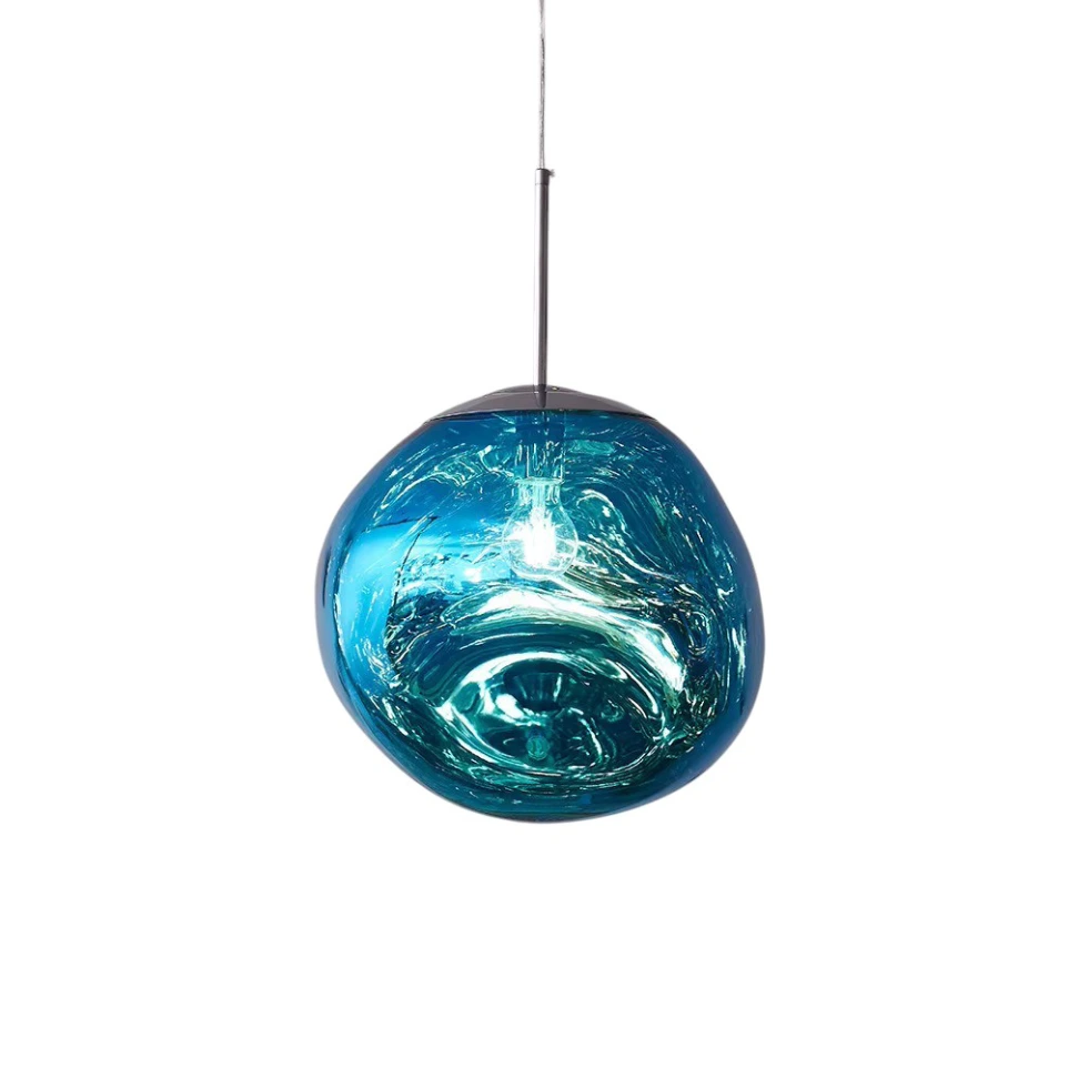 Lámpara colgante decorativa de vidrio color azul para interior.