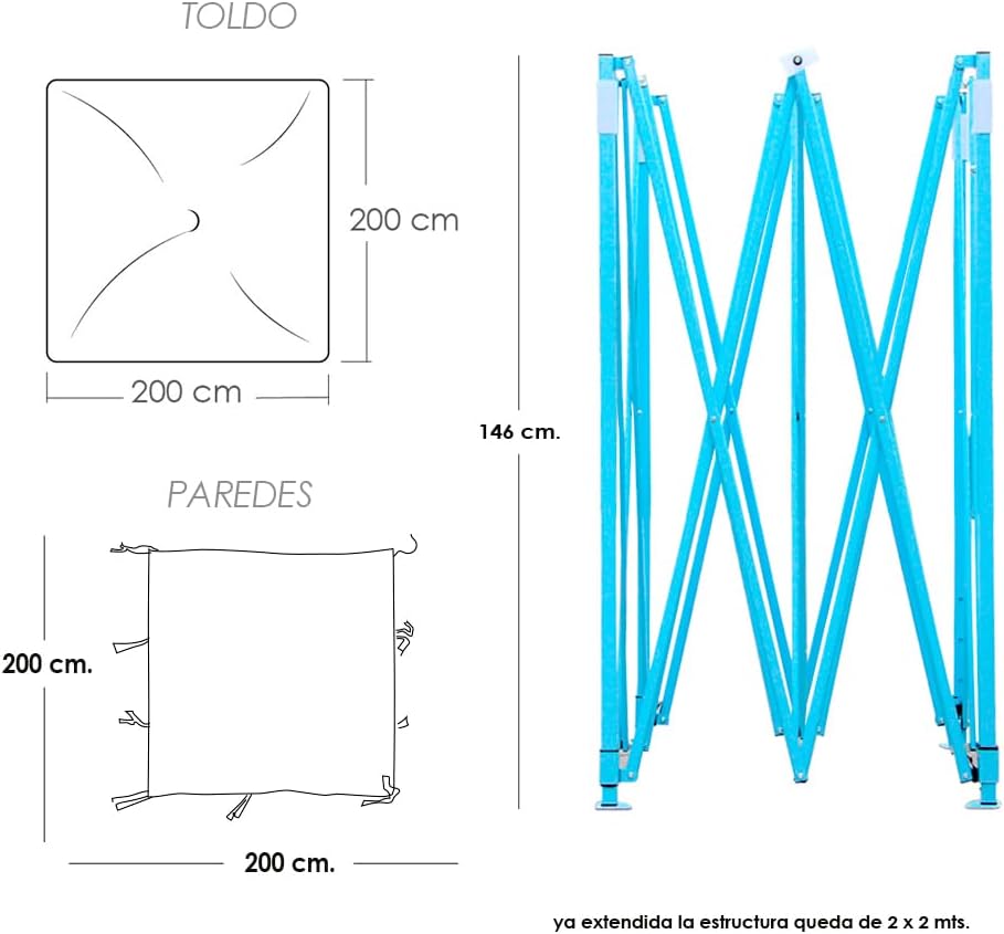 Toldo Plegable con Paredes 2x2 Azul