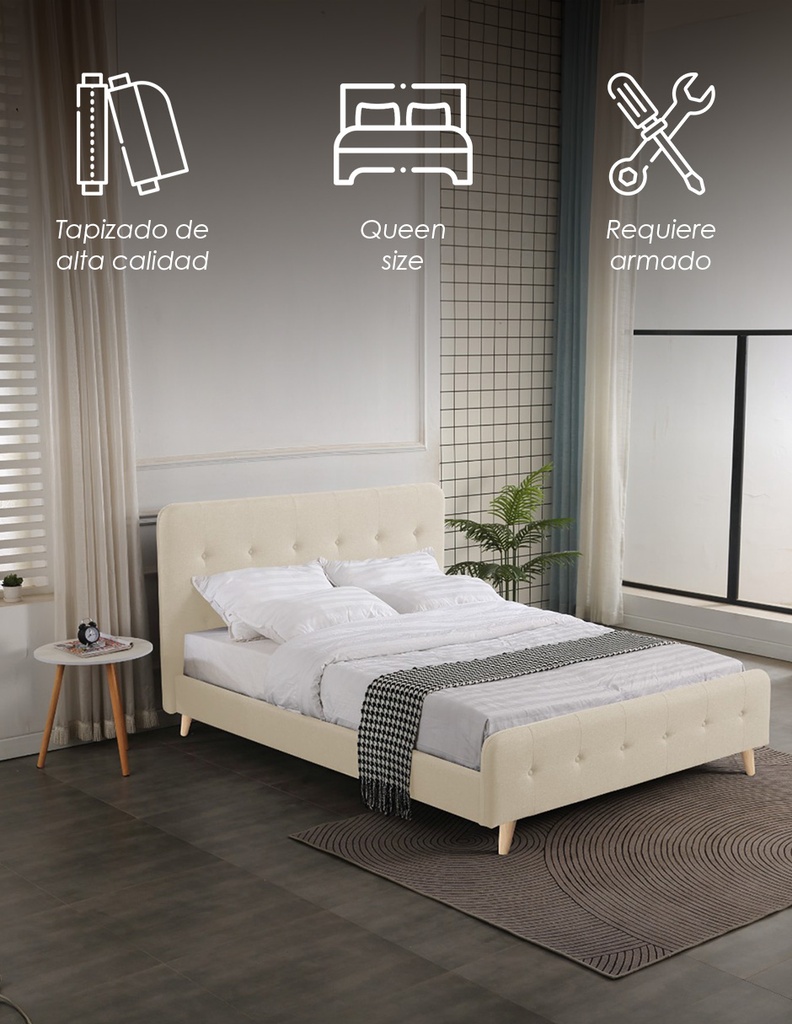 Base Con Cabecera Cama-014 de Madera Queen