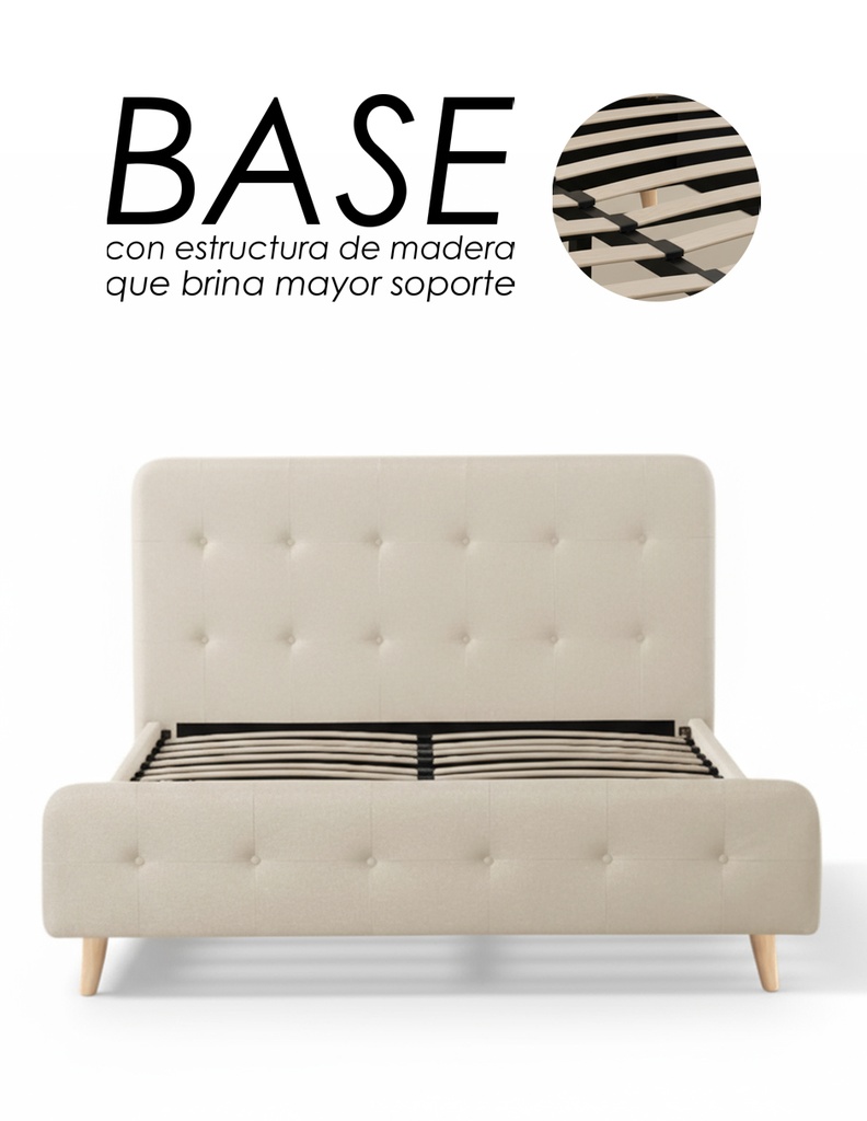 Base Con Cabecera Cama-014 de Madera Queen