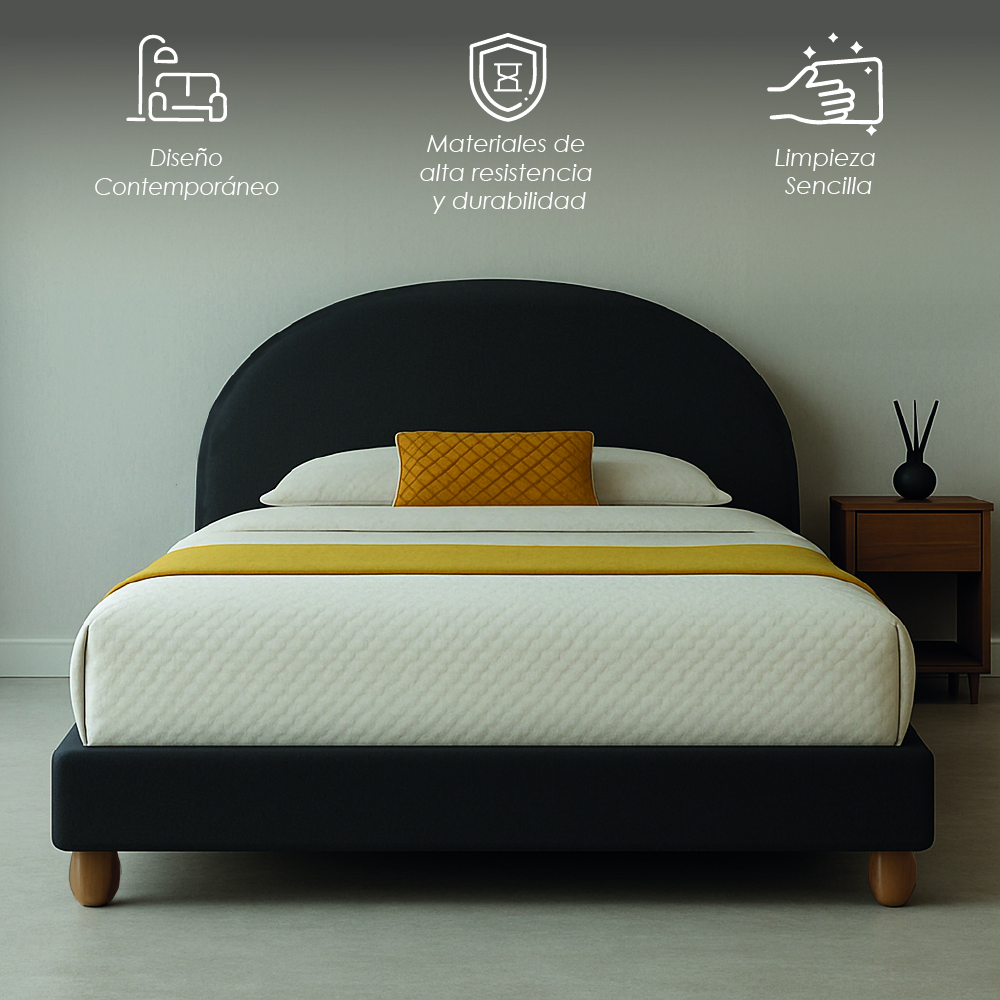 Base Con Cabecera Cama-9572 de Madera King Color Negro