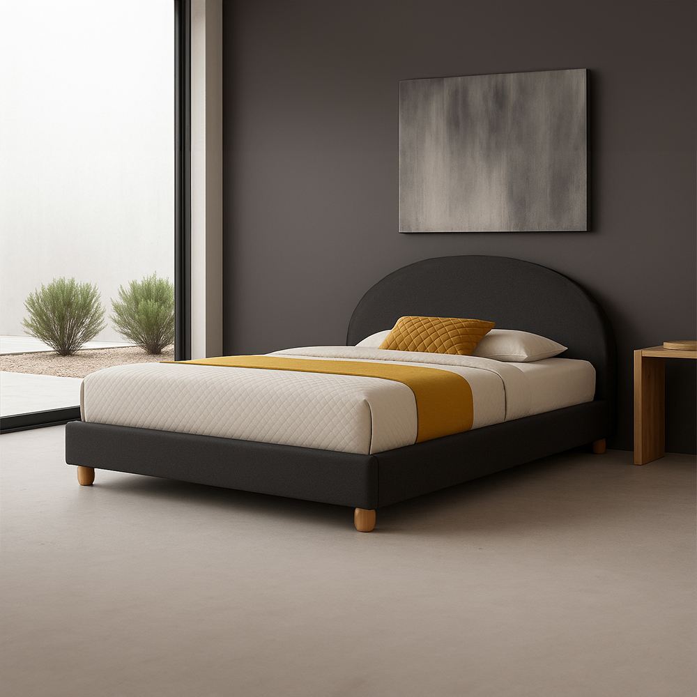 Base Con Cabecera Cama-9572 de Madera Matrimonial Color Negro