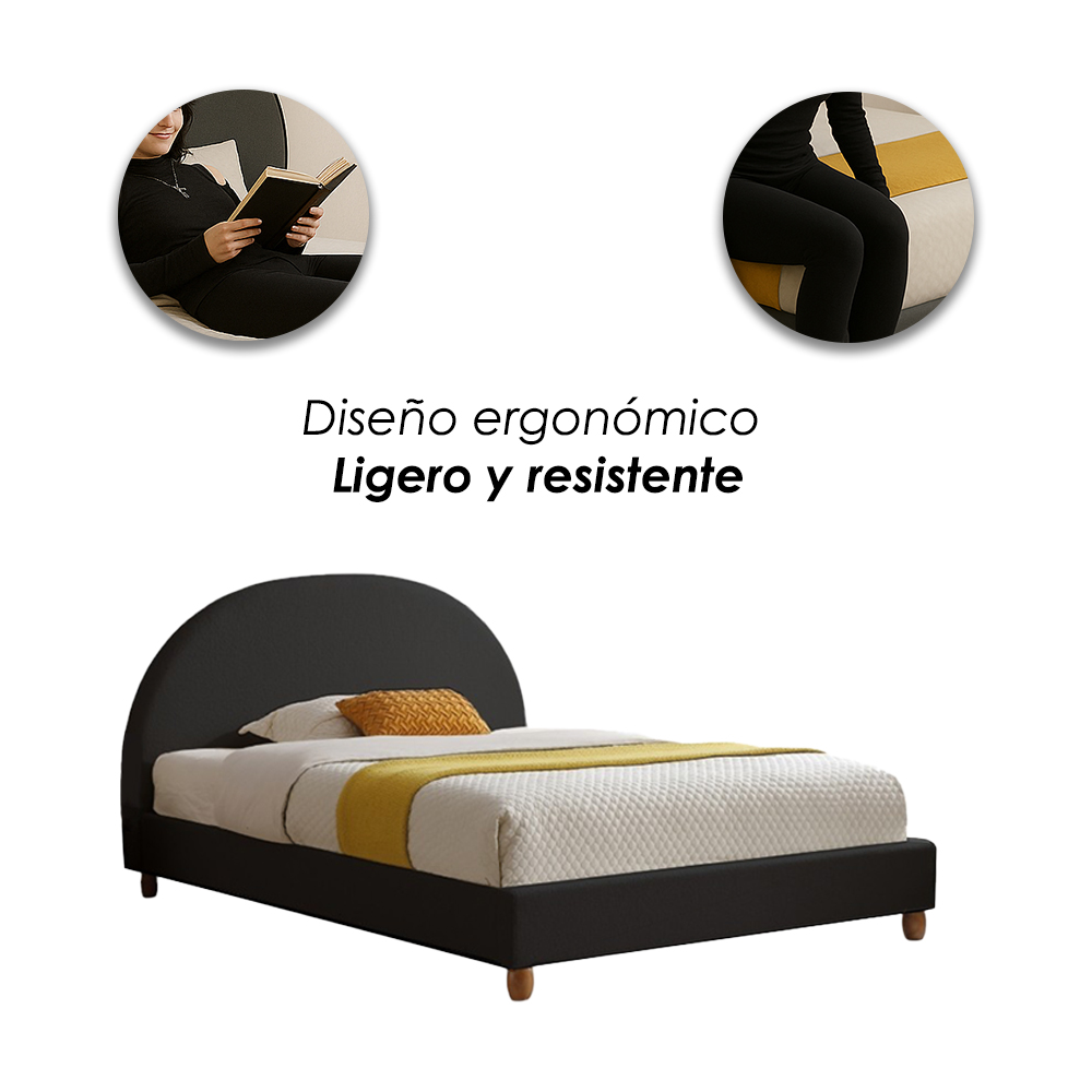 Base Con Cabecera Cama-9572 de Madera Matrimonial Color Negro