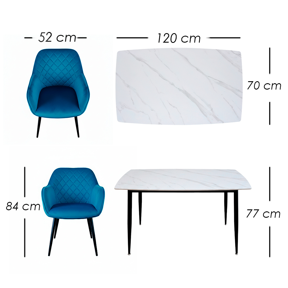 Comedor de Mármol con Sillas Azules