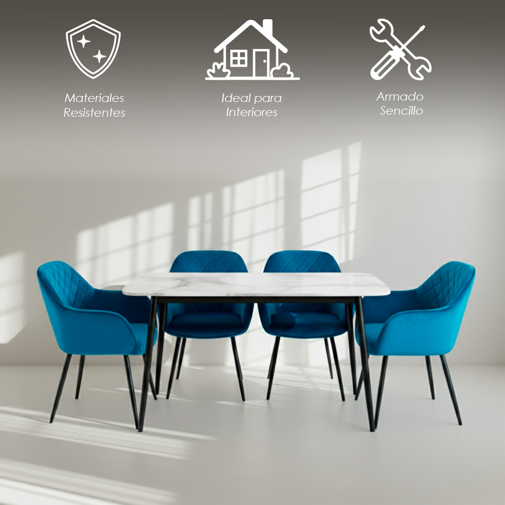 Comedor de Mármol con Sillas Azules
