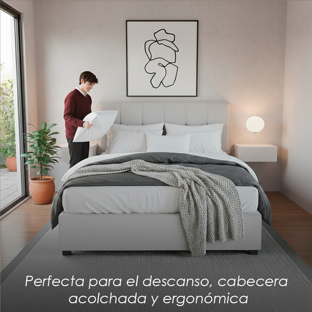 Base con Cabecera 5460 Gris Matrimonial