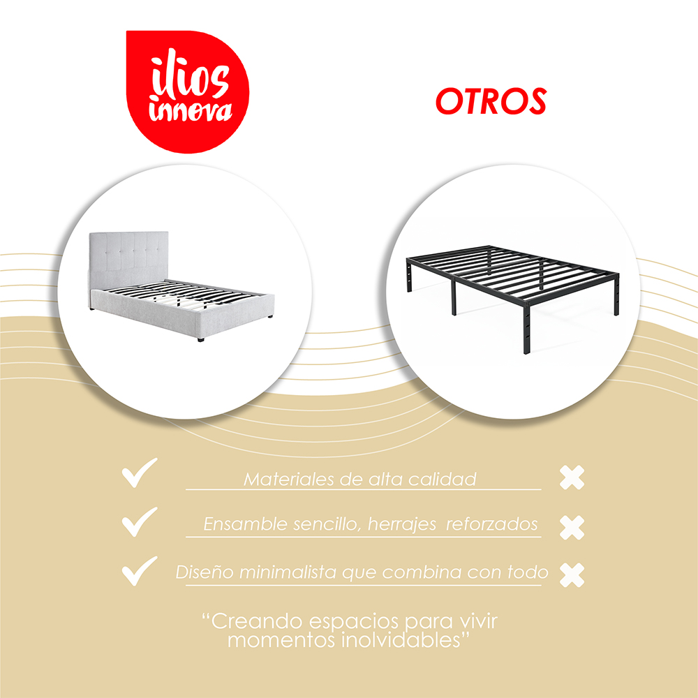 Base con Cabecera 5460 Gris Matrimonial