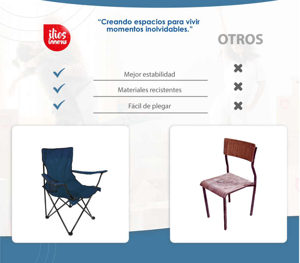 4 Sillas plegables impermeables con funda y portavasos Azul