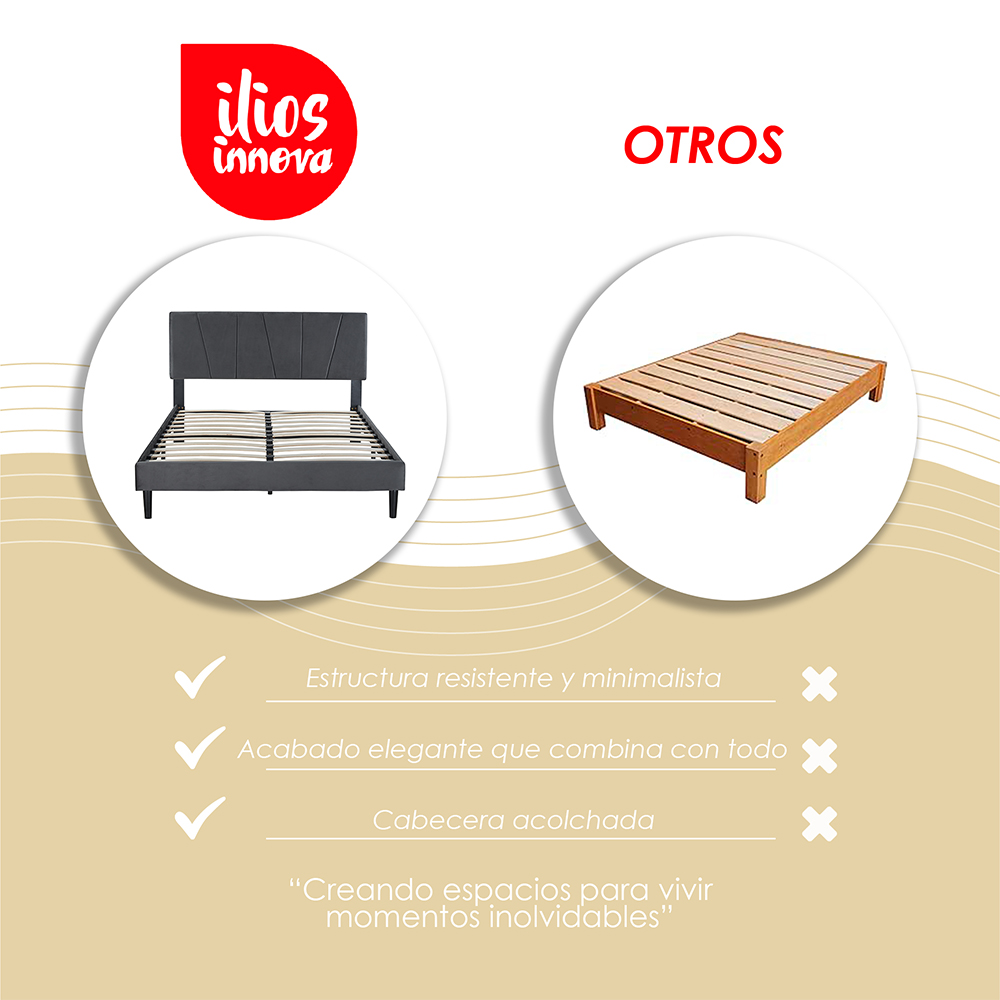 Base con Cabecera 5465 Negro Matrimonial