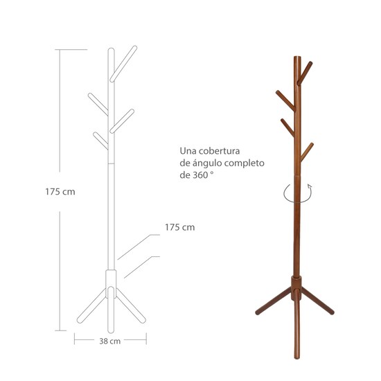 Perchero de madera minimalista estilo oriental de pie con 8 ganchos (Nogal)