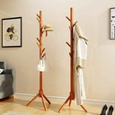 Perchero de madera minimalista estilo oriental de pie con 8 ganchos (Nogal)