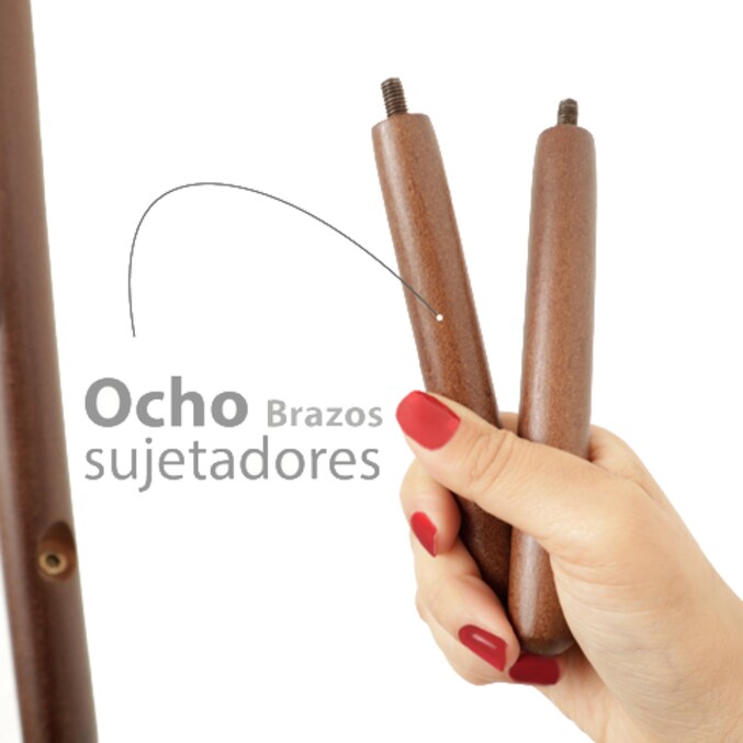 Perchero de madera minimalista estilo oriental de pie con 8 ganchos (Nogal)