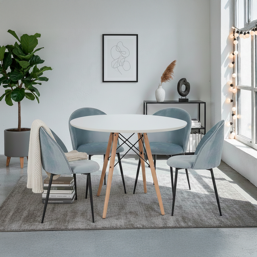 Mesa Comedor Redonda Oslo blanca con 4 sillas Rolet