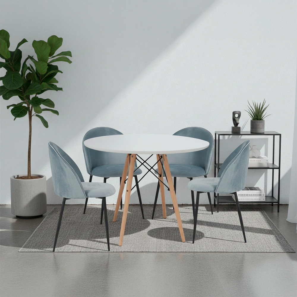 Mesa Comedor Redonda Oslo blanca con 4 sillas Rolet