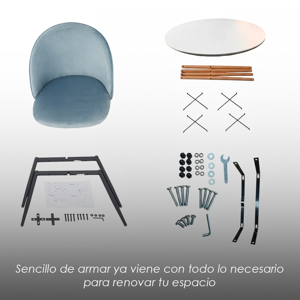 Mesa Comedor Redonda Oslo blanca con 4 sillas Rolet