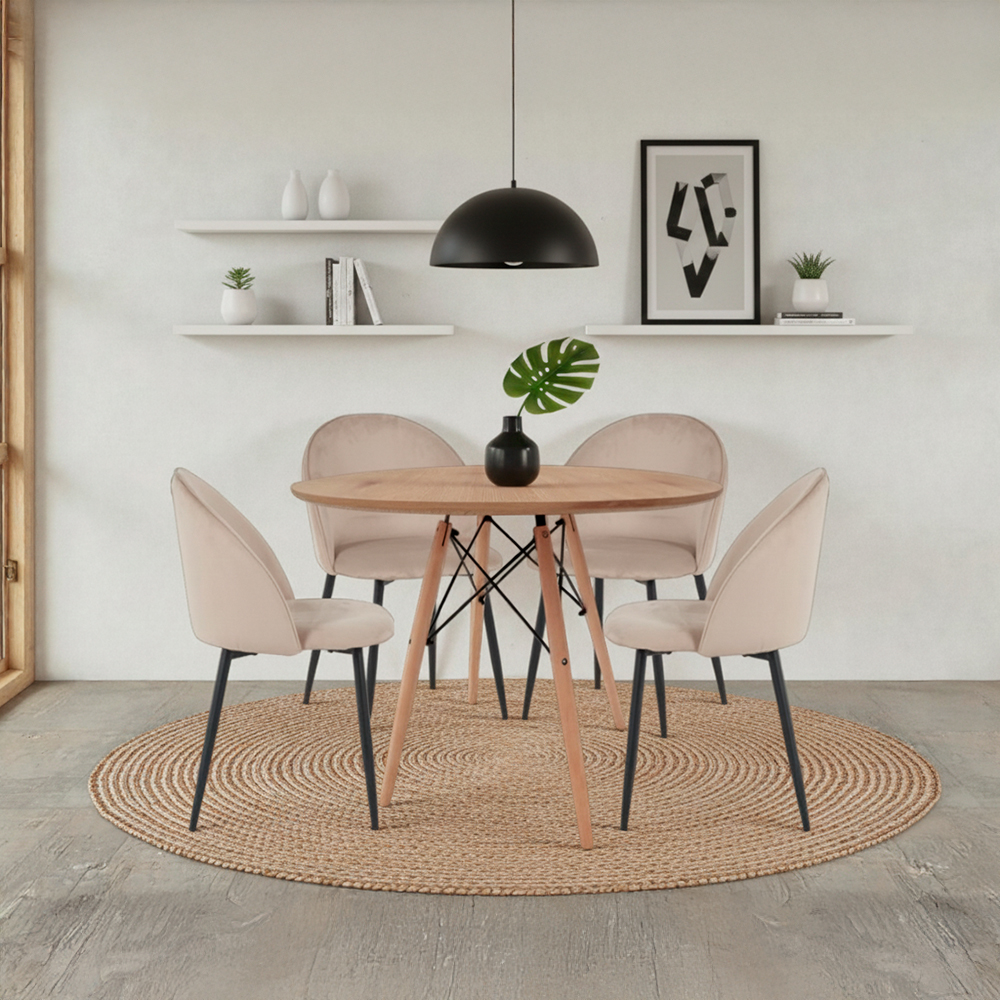 Mesa Comedor Redonda Oslo Madera con 4 sillas Rolet