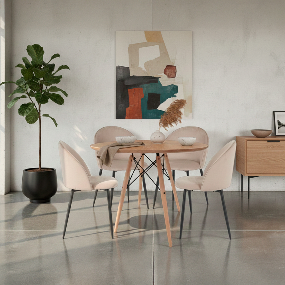 Mesa Comedor Redonda Oslo Madera con 4 sillas Rolet