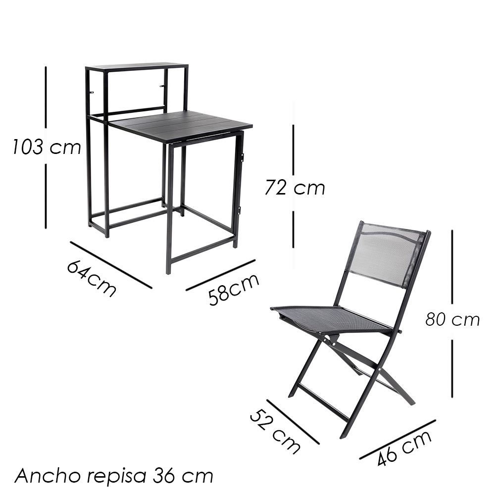 Set Terraza Plegable Mesa y 2 Sillas