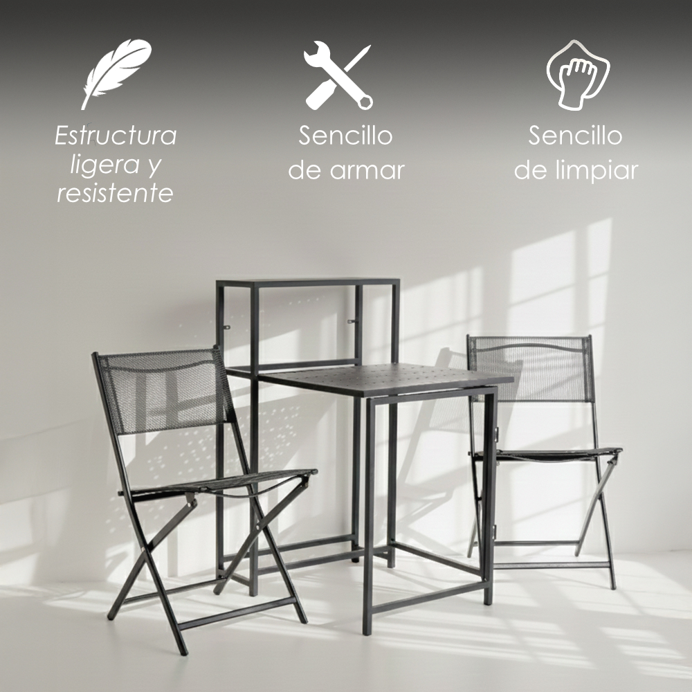 Set Terraza Plegable Mesa y 2 Sillas