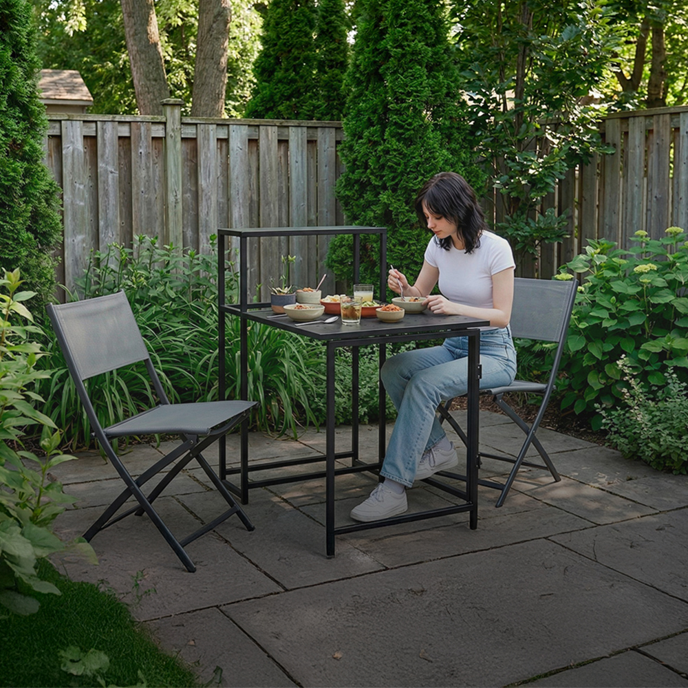 Set Terraza Plegable Mesa y 2 Sillas