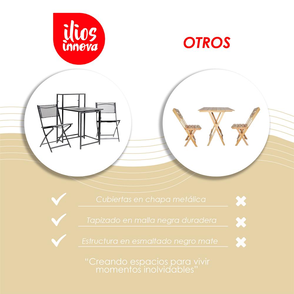 Set Terraza Plegable Mesa y 2 Sillas