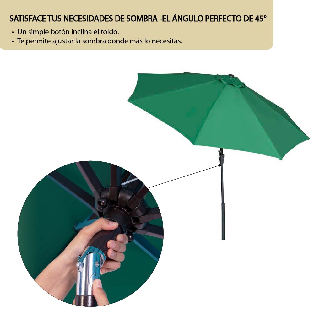 Sombrilla portátil con inclinación ajustable Verde