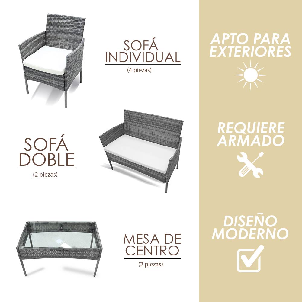 2 Salas de Jardin 4P Gris