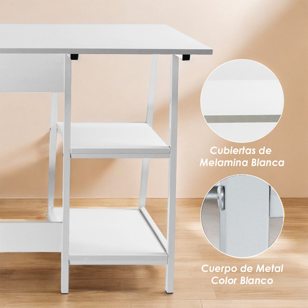 Escritorio estantería 2 niveles Blanco