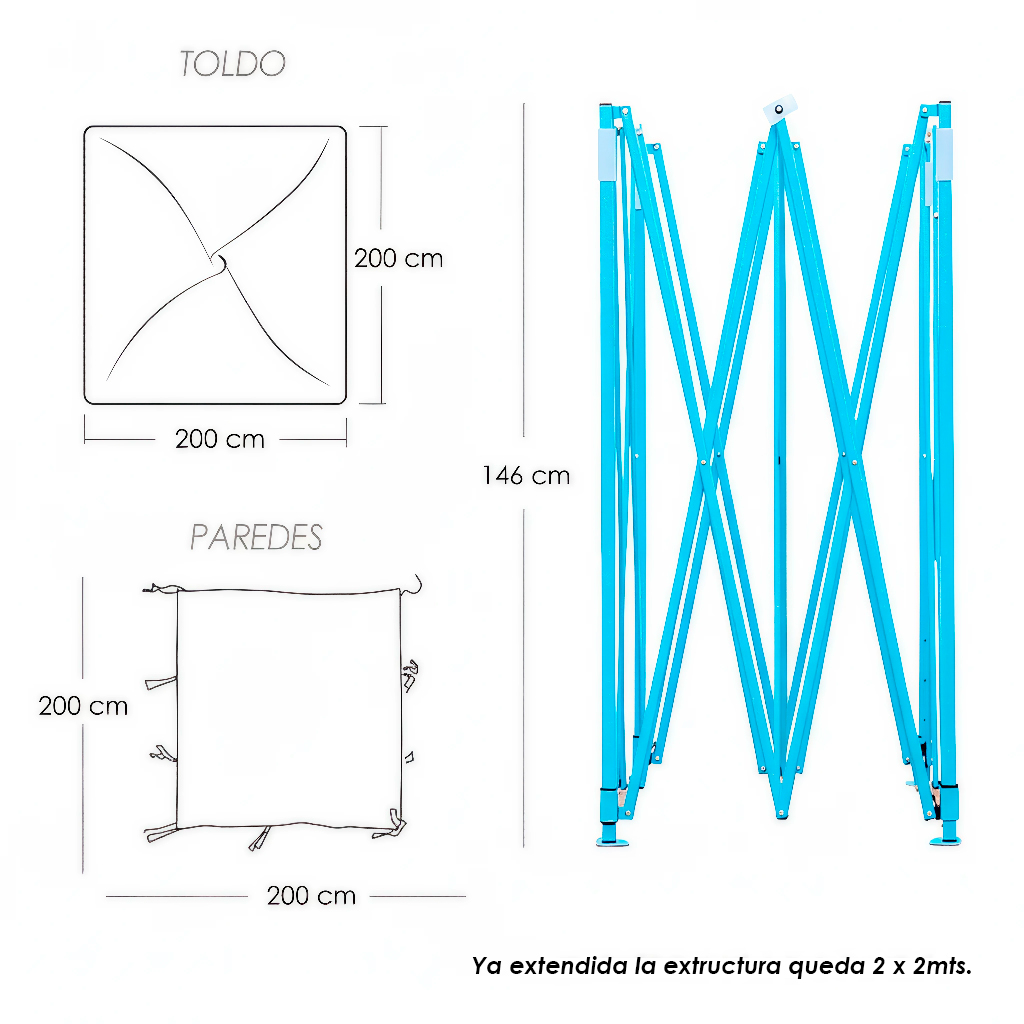 Toldo Plegable 2x2 con Paredes Amarillo