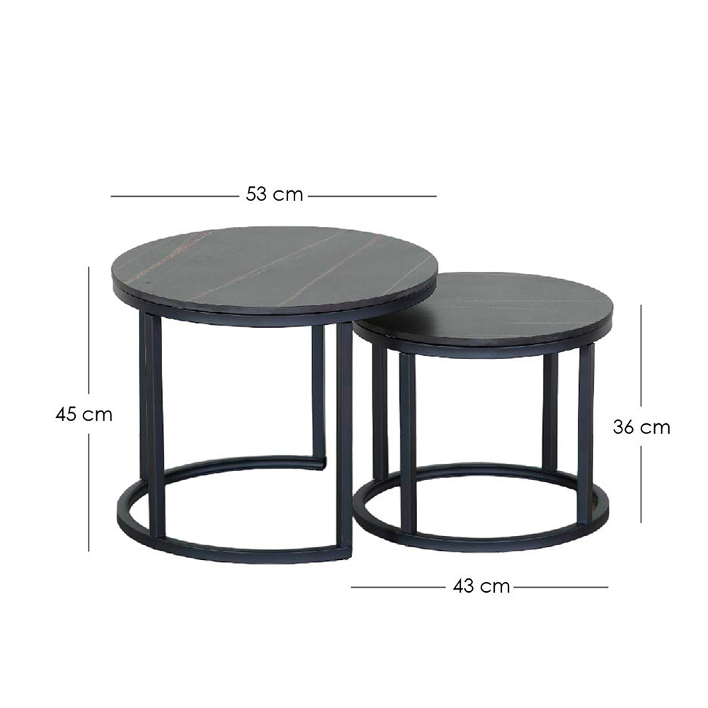 Juego de Mesa de Centro de Piedra Sinterizado Negro