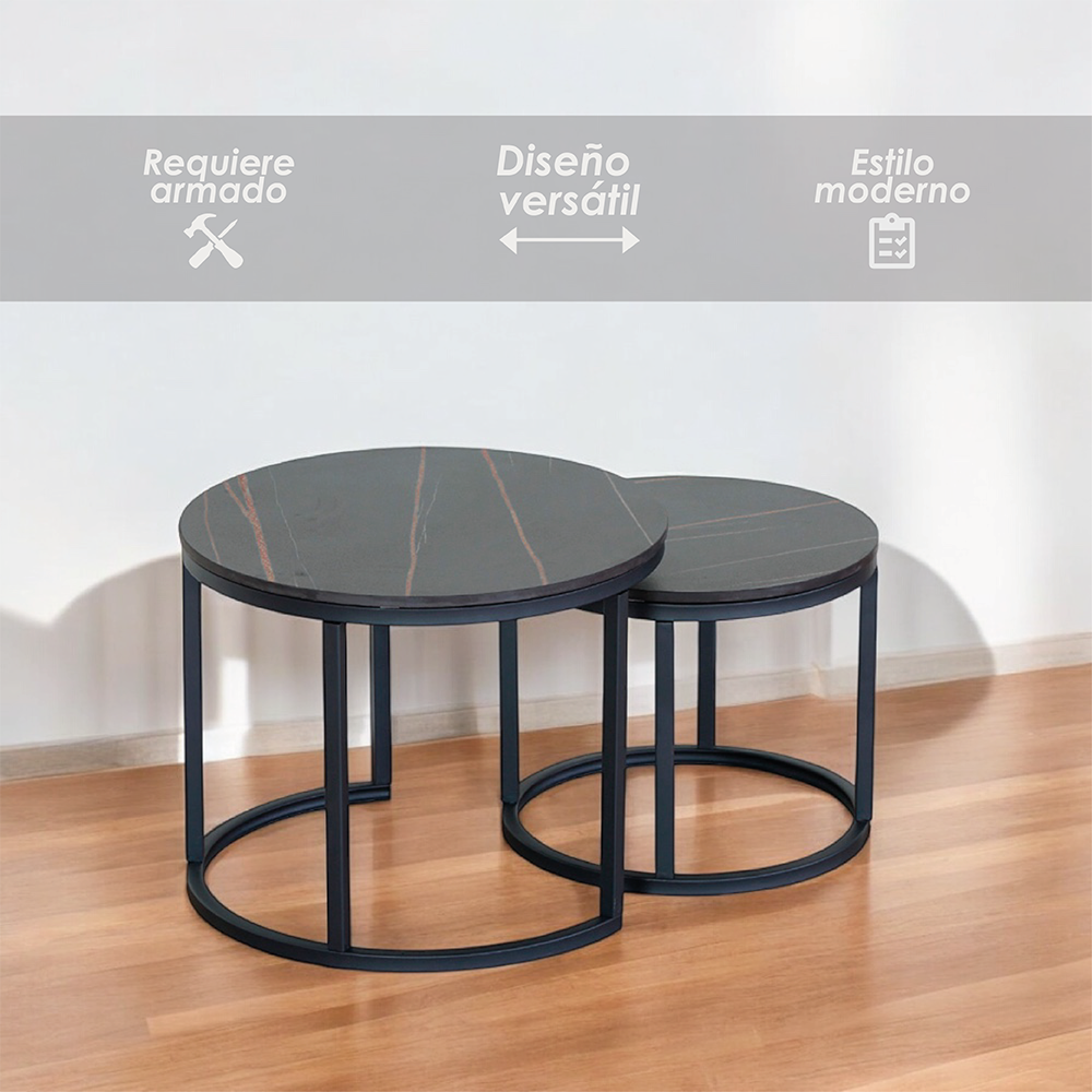 Juego de Mesa de Centro de Piedra Sinterizado Negro