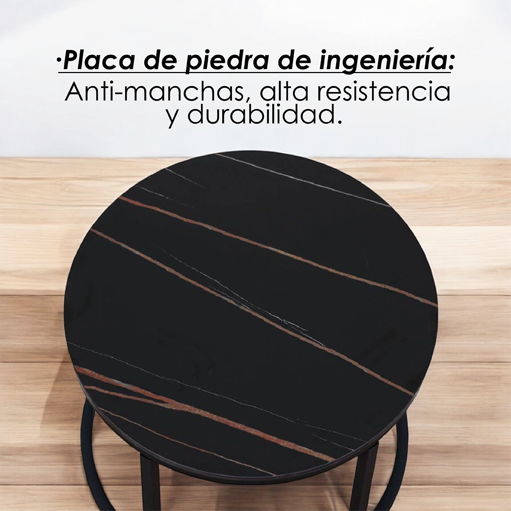 Juego de Mesa de Centro de Piedra Sinterizado Negro