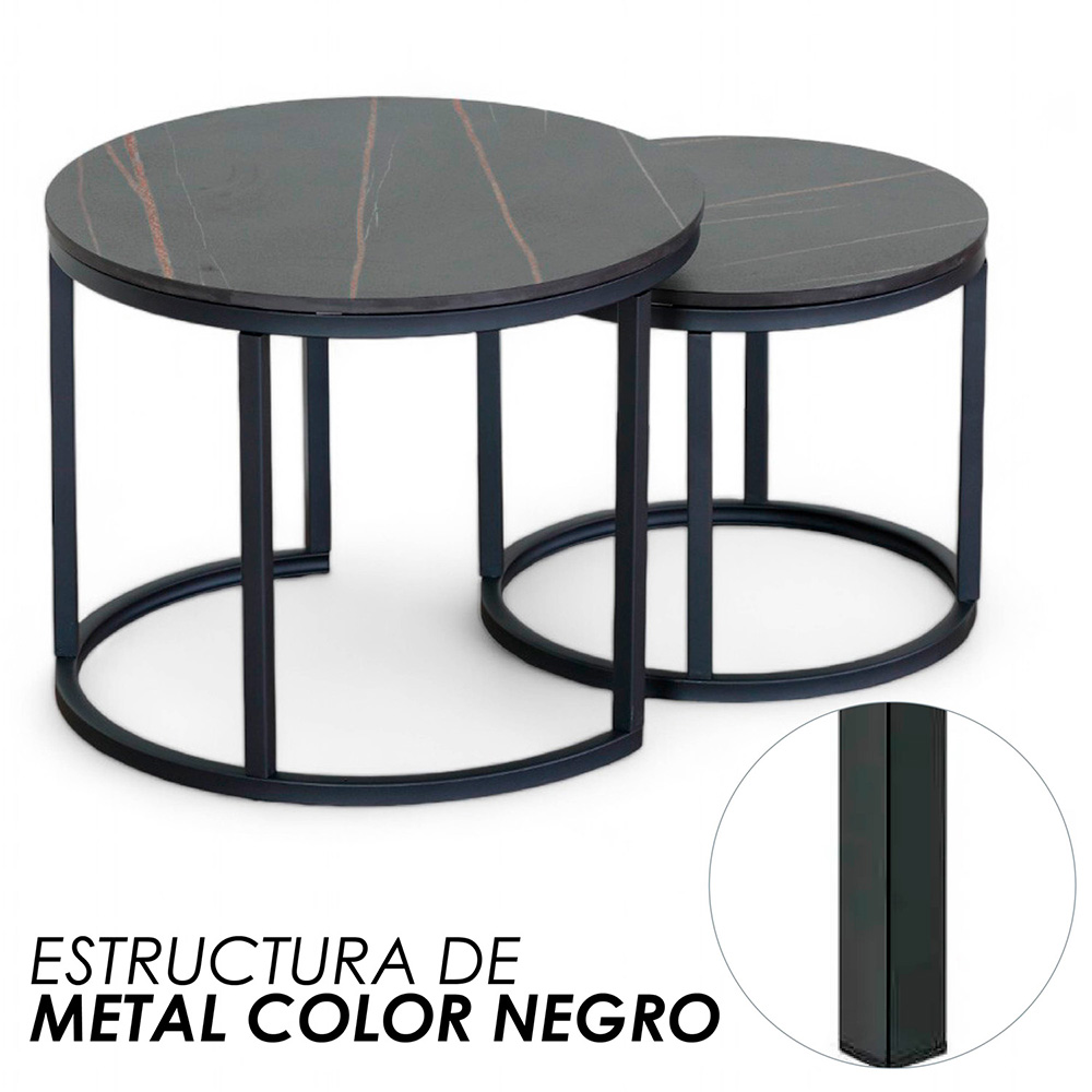 Juego de Mesa de Centro de Piedra Sinterizado Negro