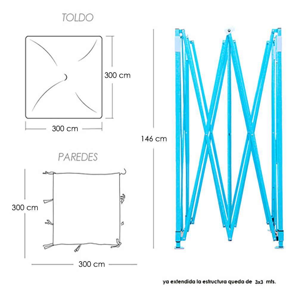 Toldo Plegable 3x3 con Paredes Naranja