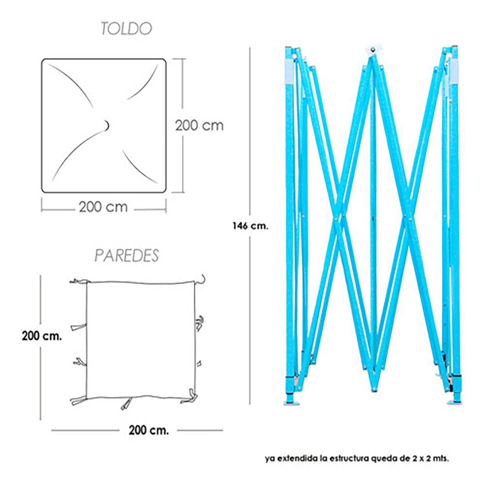 Toldo Plegable con Paredes 2x2 Blanco