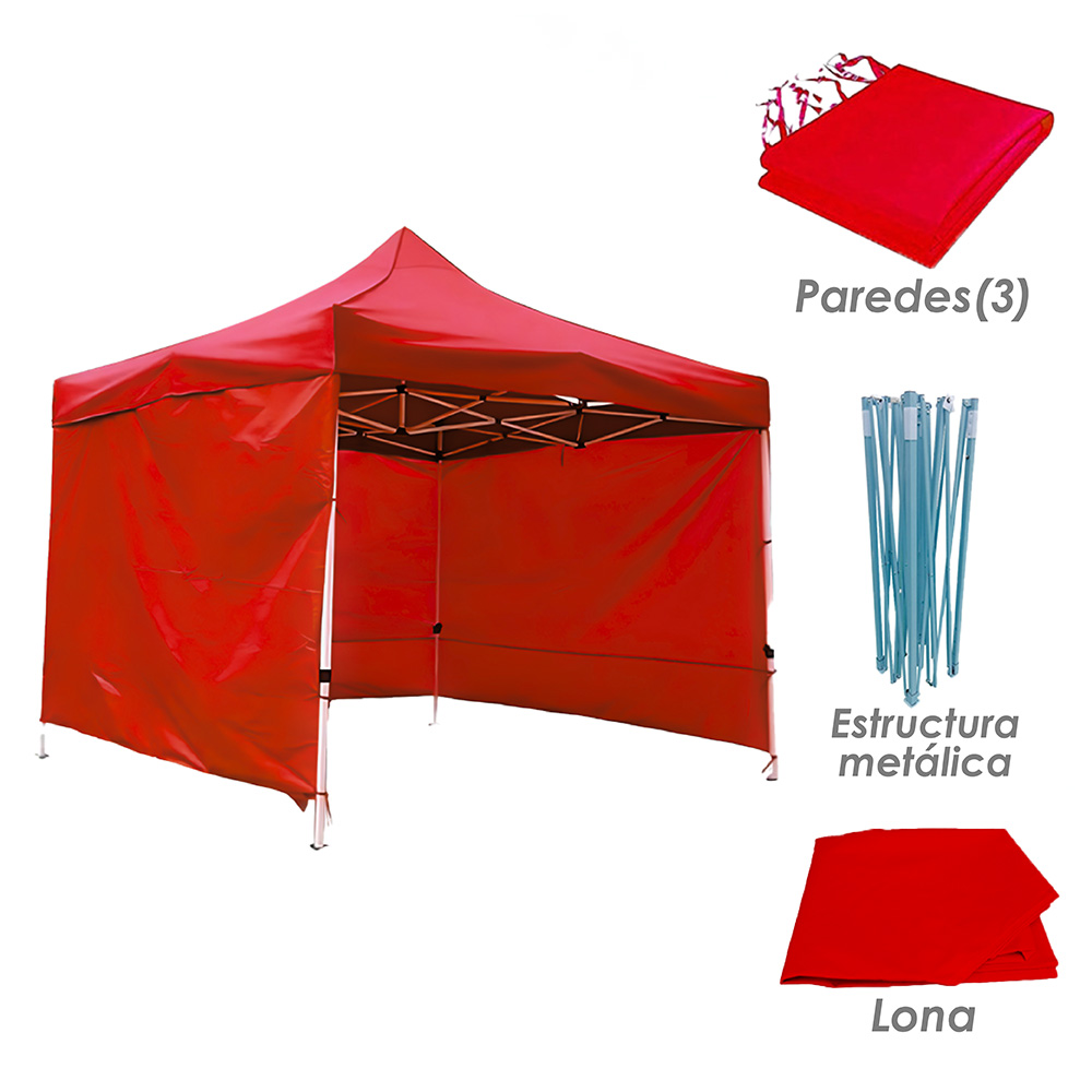 Toldo Plegable con Paredes 3x3 Rojo