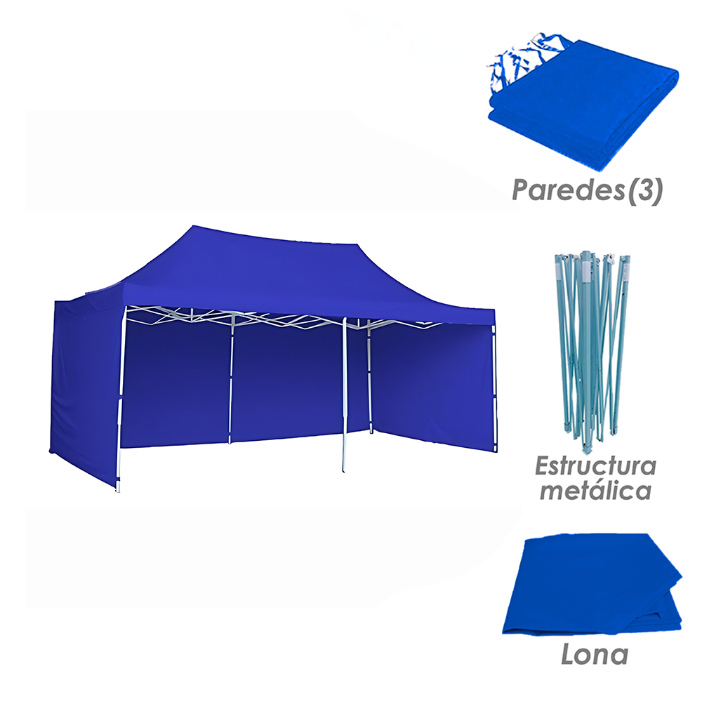 Toldo Plegable con Paredes 3x6 Azul