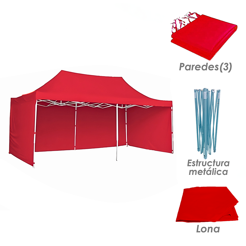 Toldo Plegable con Paredes 3x6 Rojo