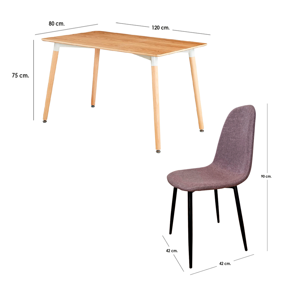 Mesa Comedor Oslo Madera con 4 Sillas Cafe