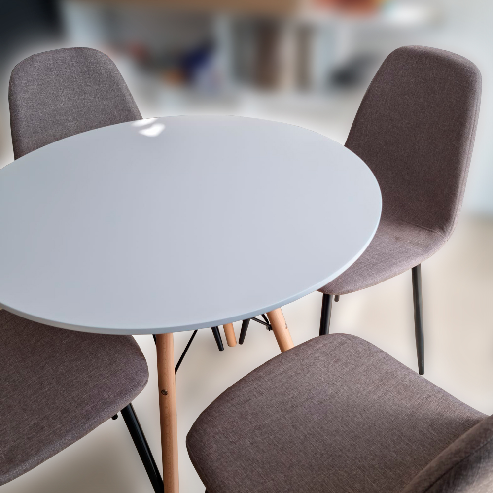 Mesa Comedor Redonda Oslo blanca con 4 sillas