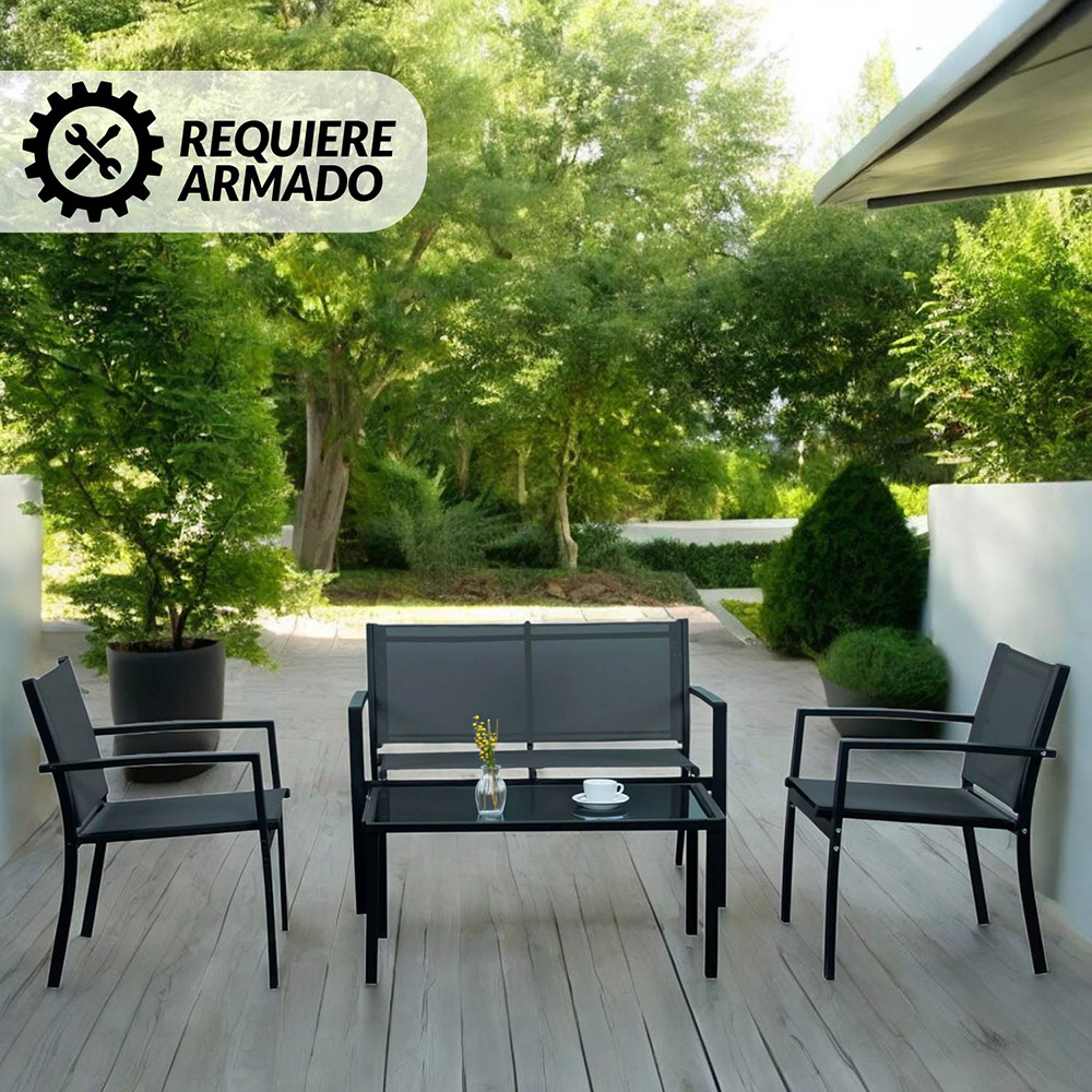 Sala de Jardin de 4 Pzs de tela con marco de acero Negro
