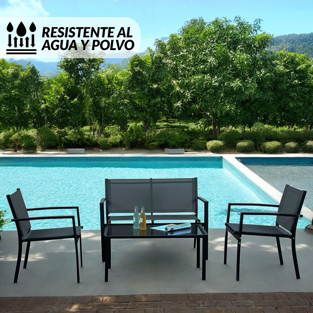 Sala de Jardin de 4 Pzs de tela con marco de acero Negro