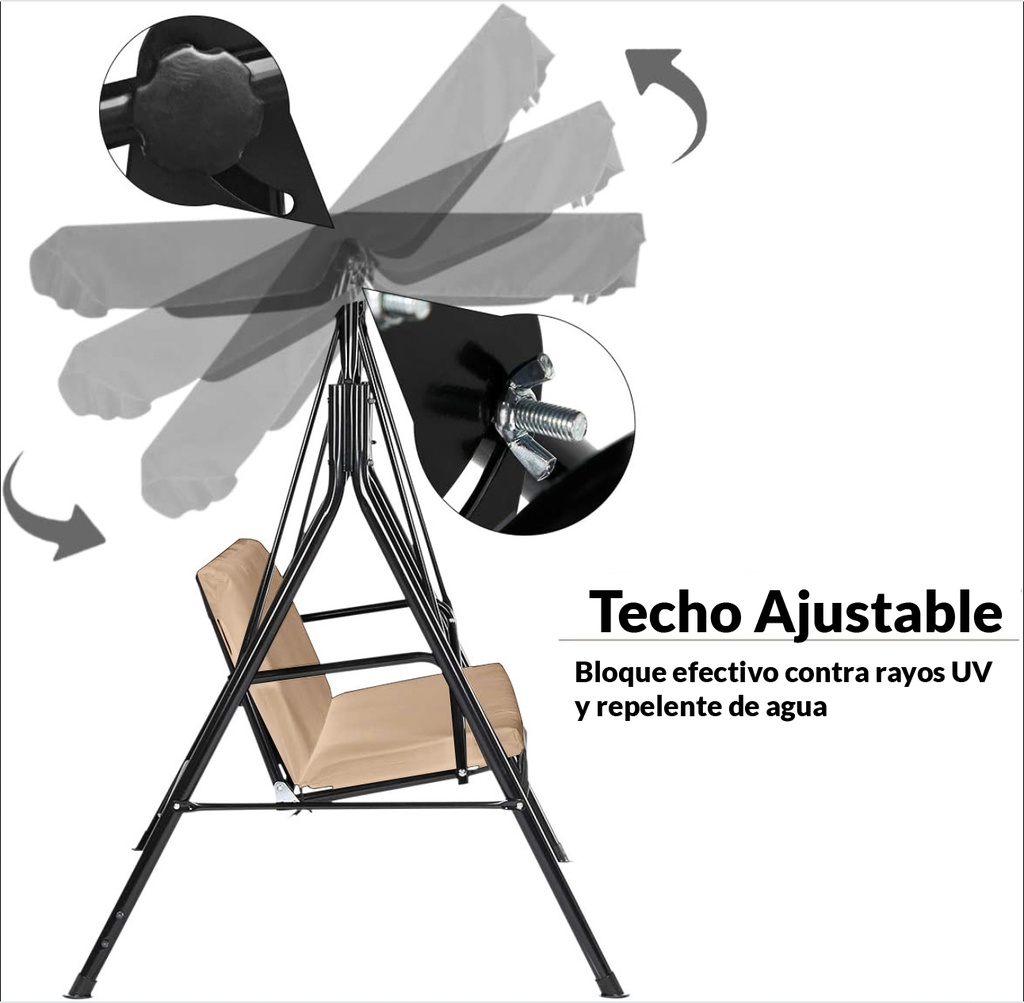 Columpio banca de 3 Asientos con Techo para Exteriores