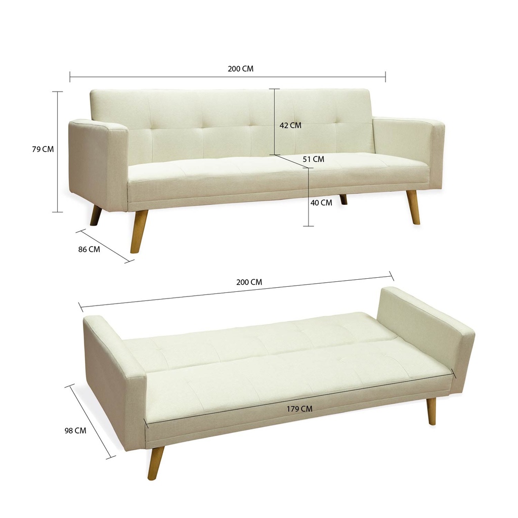 Sofa Cama 3 Plazas con antebrazos Beige