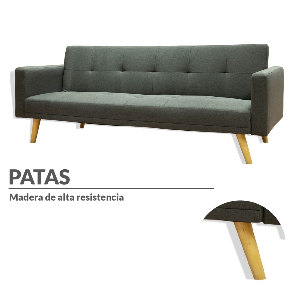 Sofa Cama 3 Plazas con antebrazos Gris