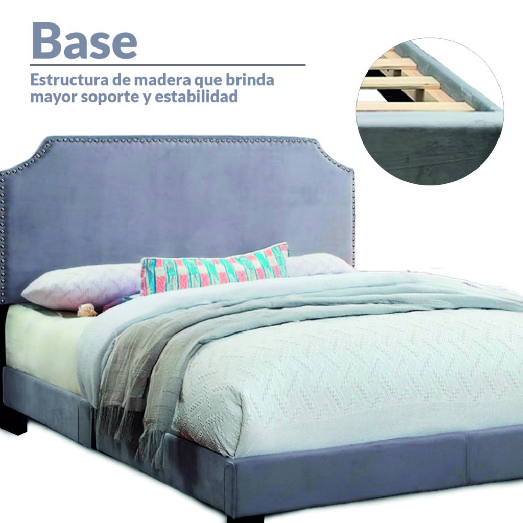 Base Con Cabecera Cama-9508 de Madera Matrimonial