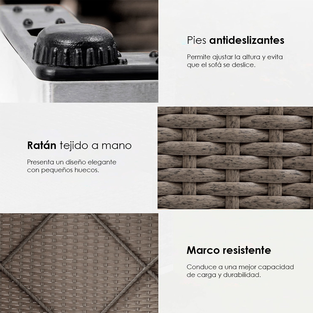 Juego de sala esquinera para jardín de mimbre exteriores para 6 Azul Marino