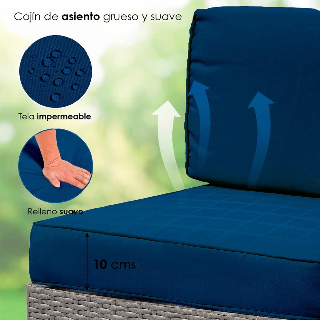 Juego de sala esquinera para jardín de mimbre exteriores para 6 Azul Marino