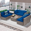 Juego de sala esquinera para jardín de mimbre exteriores para 6 Azul Marino