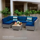 Juego de sala esquinera para jardín de mimbre exteriores para 6 Azul Marino